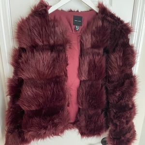 Burgundy Maroon Faux Fur Coat